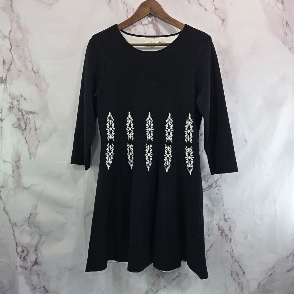 Eliza J Dress Womens Large P Black White Ponte Reversible Fit Flare Skater 3/4